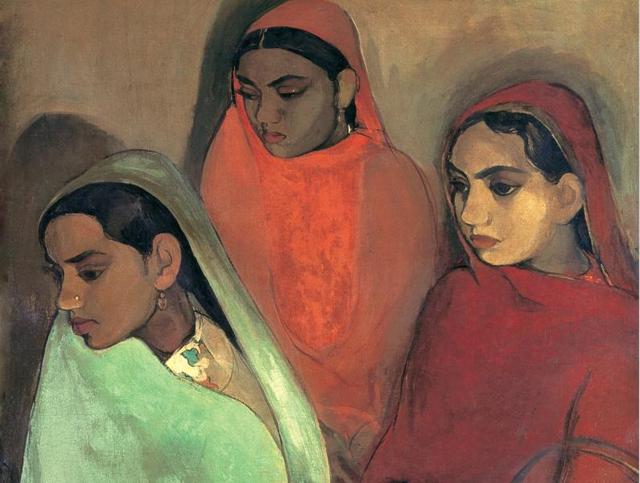 Three girls - Indian Women Paintings 